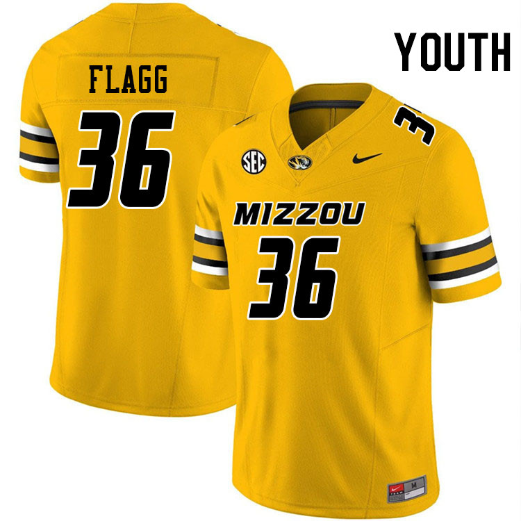 Youth #36 Caleb Flagg Missouri Tigers College Football Jerseys Stitched-Gold